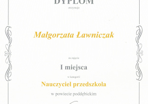Dyplom najlepszego nauczyciela przedszkola.