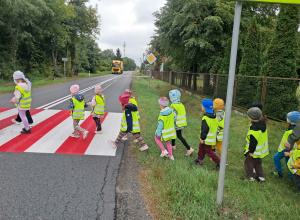 Dzieci przechodzą przez drogę na pasach