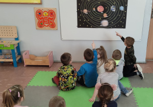 Dzieci wskazują i nazywają przedstawione na ilustracji planety.
