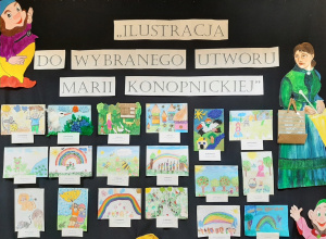 Wystawa przedstawiająca prace plastyczne wykonane na konkurs "Ilustracja do wybranego utworu Marii Konopnickiej".
