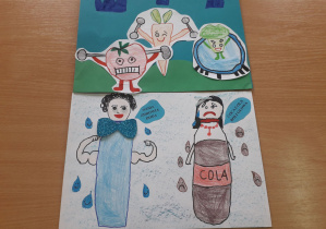 Nagrodzone prace dzieci w konkursie plastycznym.