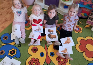 Dziewczynki prezentują dopasowane obrazki zwierząt polarnych.