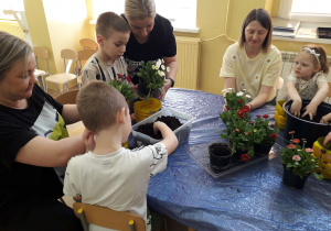 Warsztaty ekologiczne. Sadzenie kwiatków do ekologicznych doniczek.